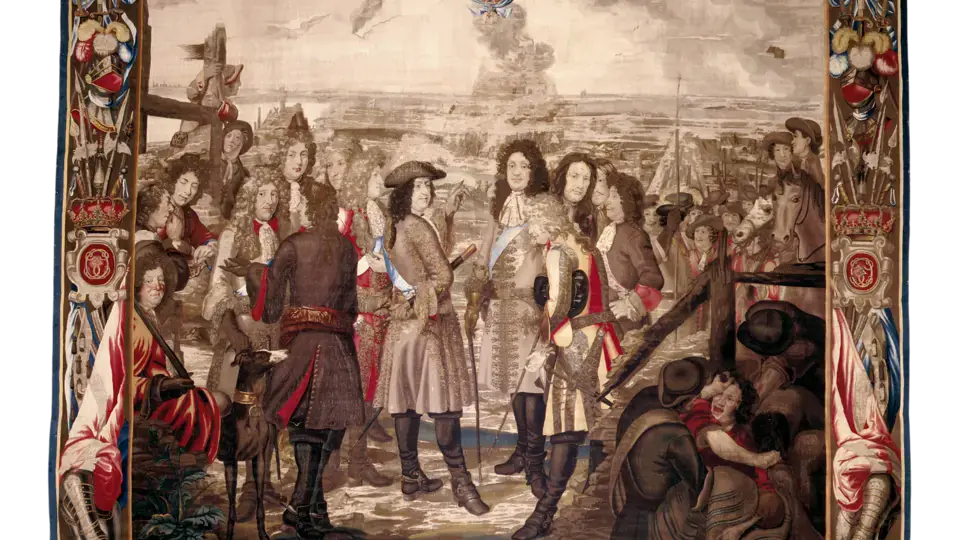 2122_Erobringen af Landskronas kastel 4. aug. 1676. I midten Christian 5. og den øverstbefalende Joh