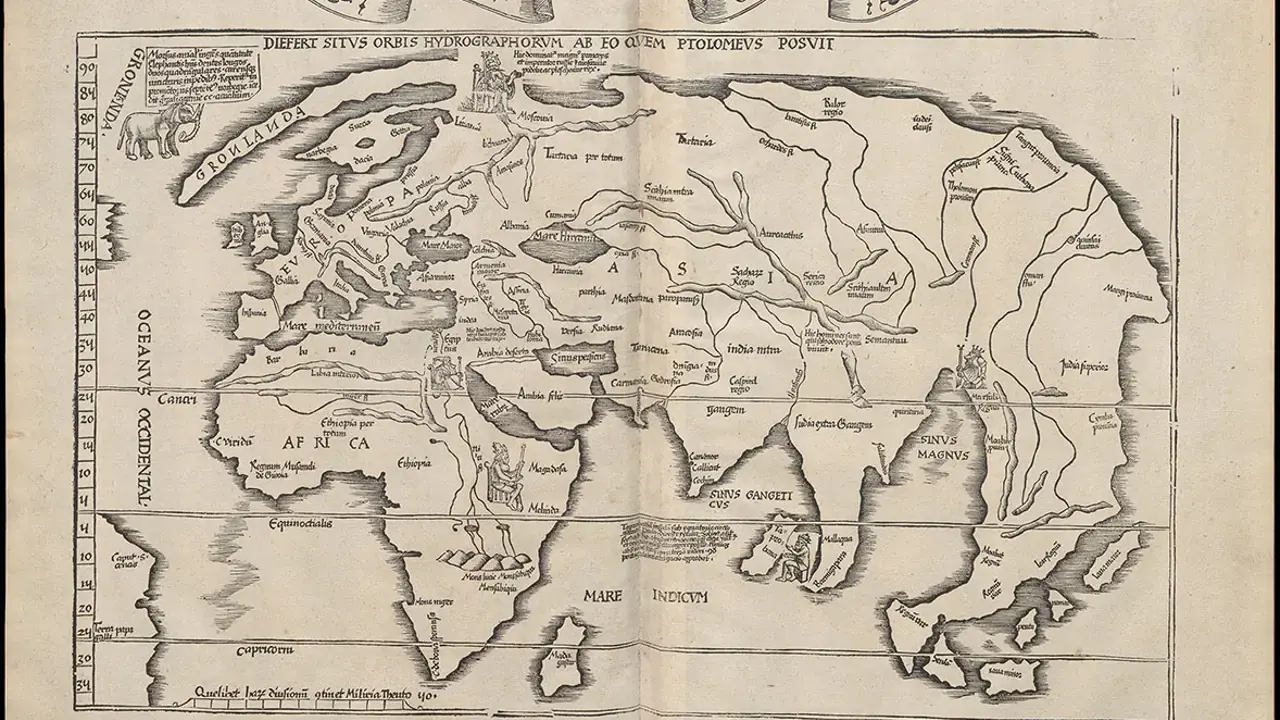 Det ældste kort i Håndbiblioteket er fra 1535. Det er Skandinavien afbildet i: Claudii Ptolemæi Alexandrini geographicæ enarrationis libri octo Ex. Bilibaldi Pirckeymheri tralatione, Lugduni 1535
